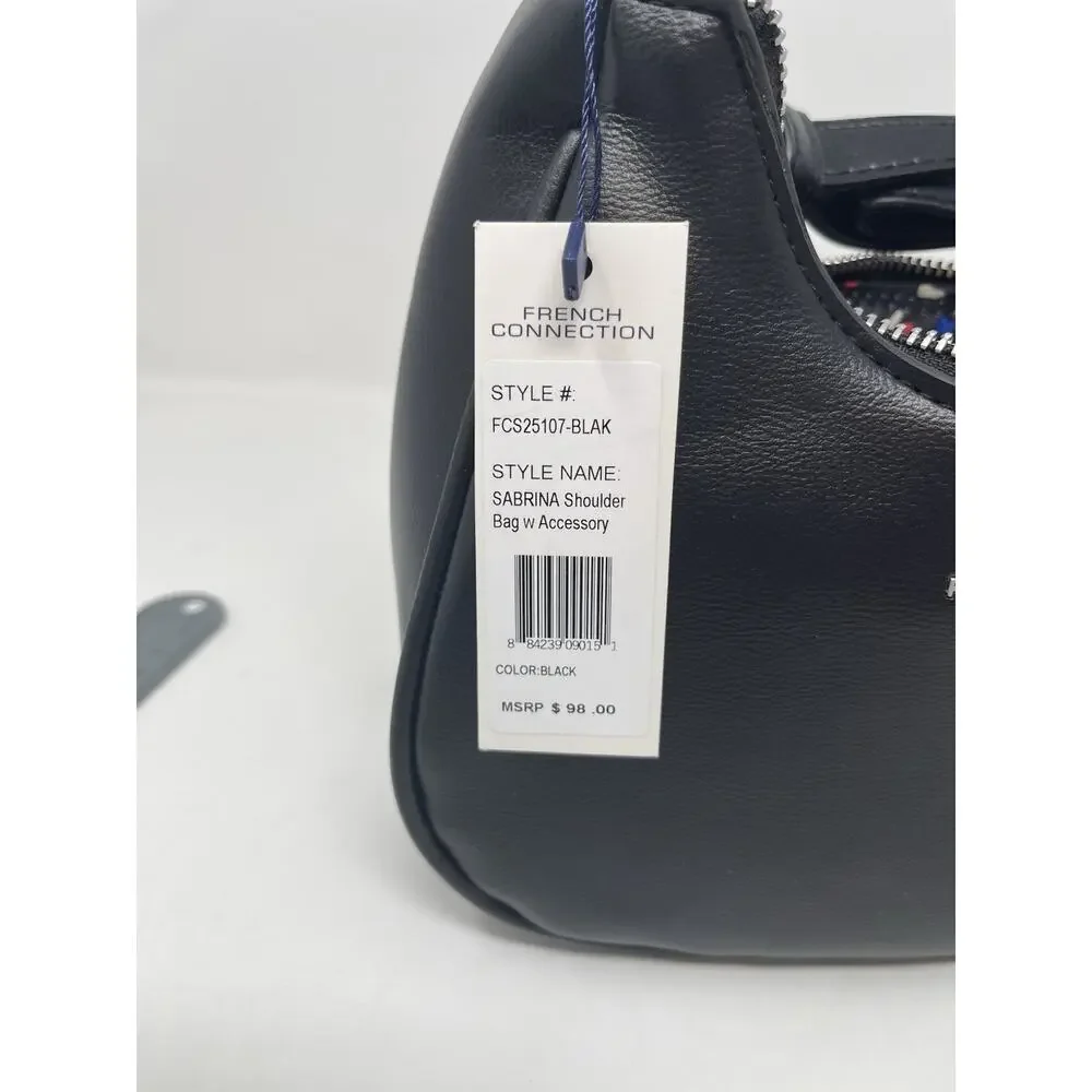 French Connection Sabrina Shoulder Bag with Coin Purse Black Faux Leather‎